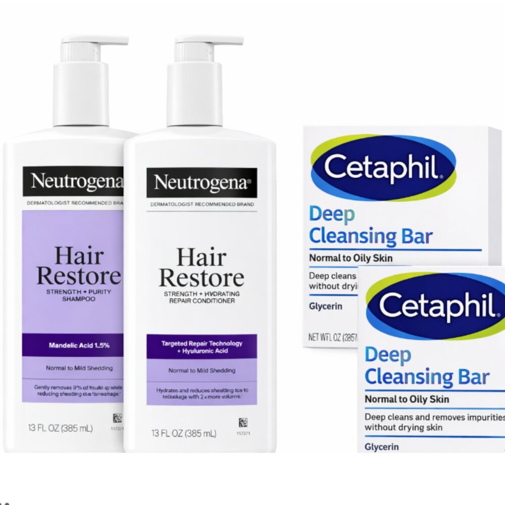 Neutrogena Hair Restore Shampoo & Conditioner + Two Cetaphil Bars NEW